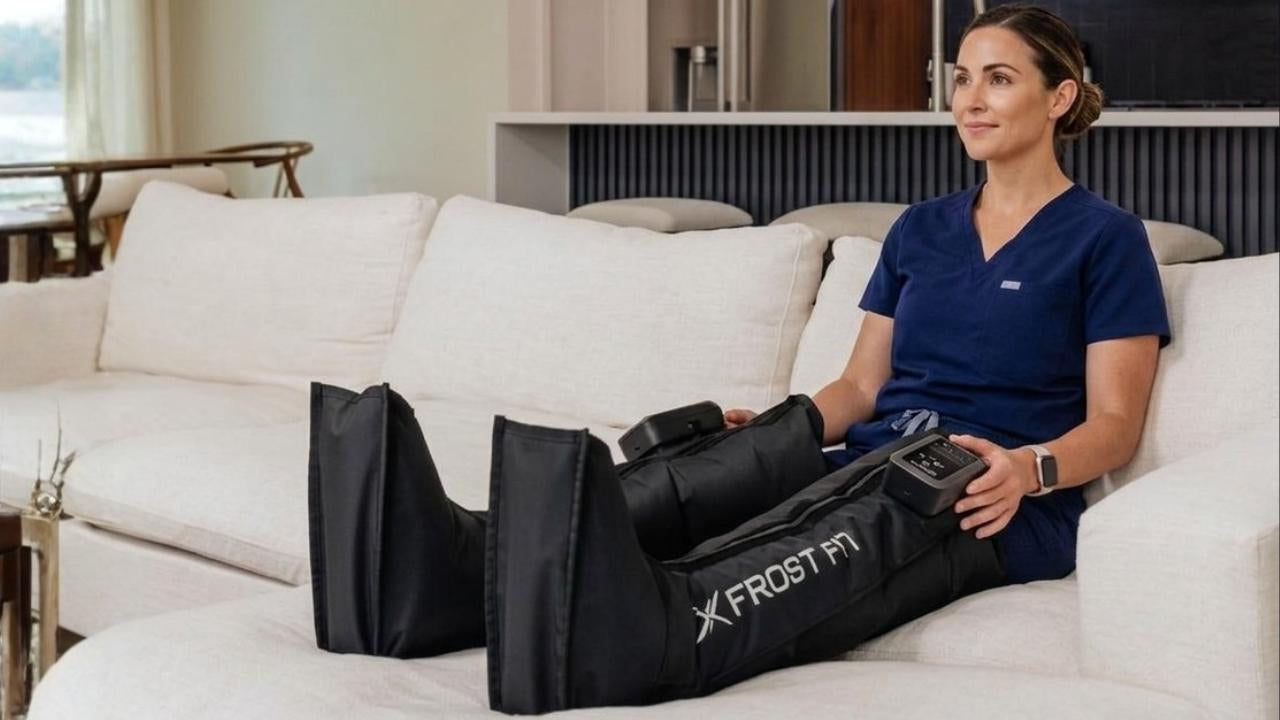 Athlete wearing Recovery Wraps compression boots