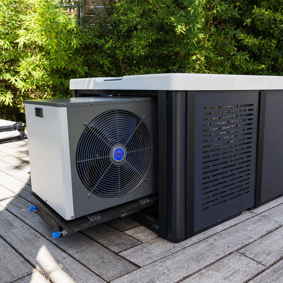Resolute Pro outdoors with the heat pump slid out for winterizing