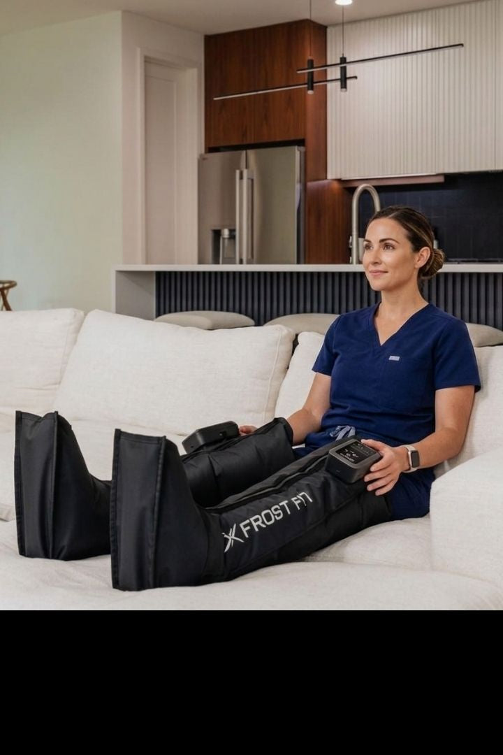 Athlete wearing Recovery Wraps compression boots