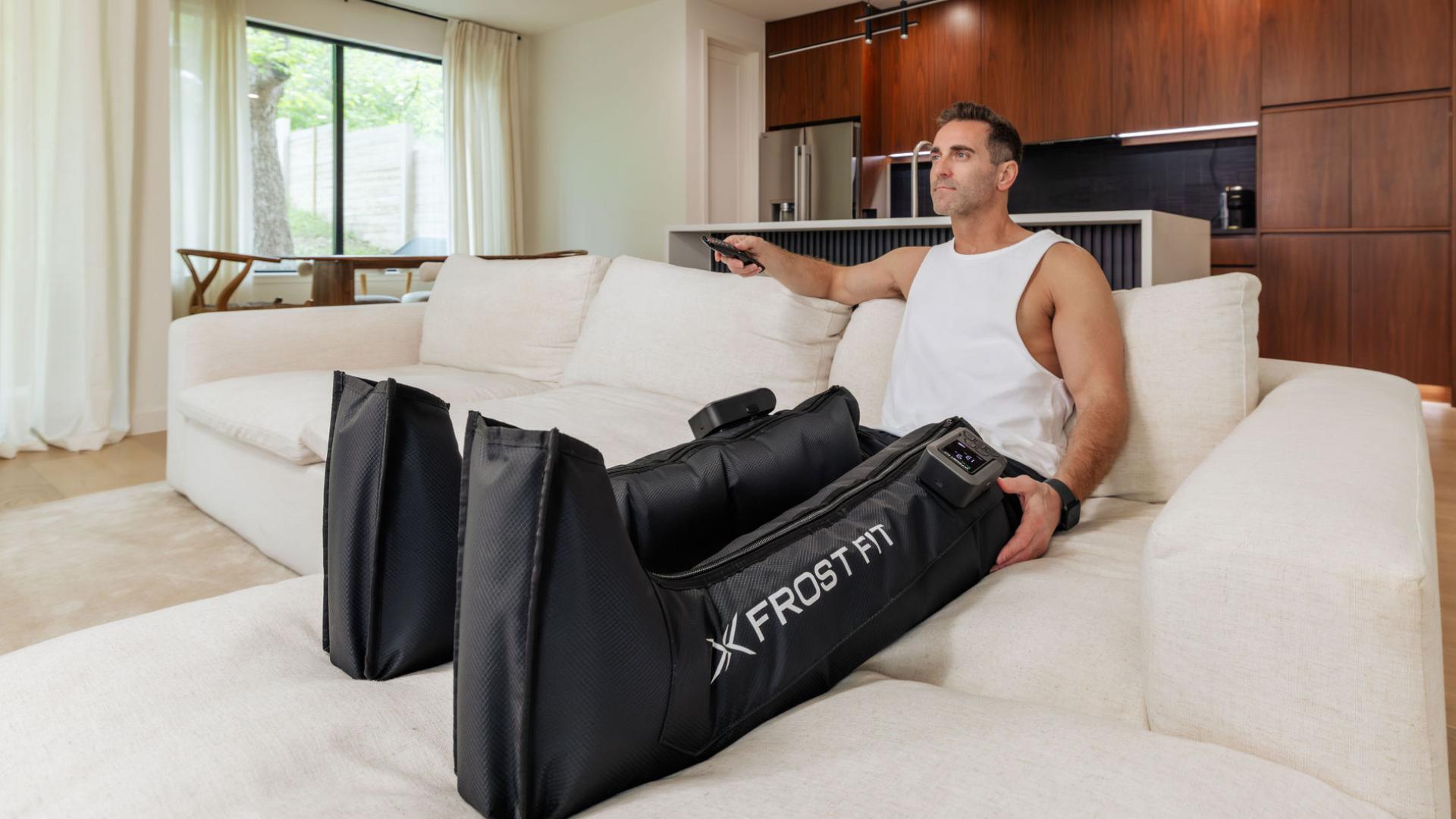 Athlete wearing Recovery Wraps compression boots